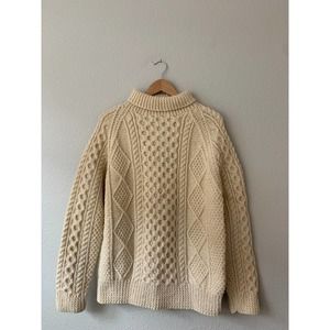 Vintage Cream Carraig 100% Irish Wool Chunky Fisherman's Roll-neck Sweater